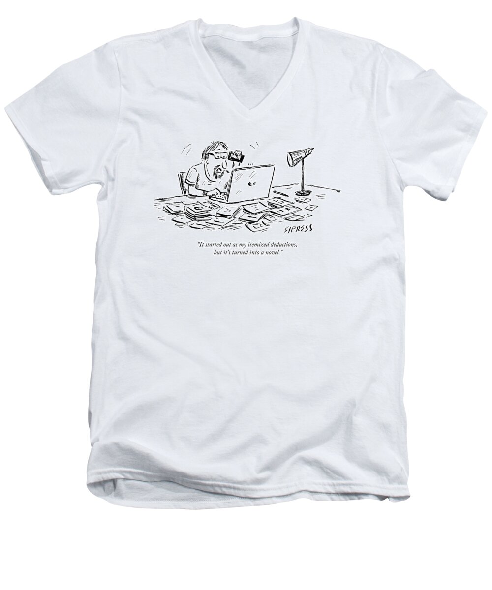 Tax Men's V-Neck T-Shirt featuring the drawing A Man Talking On The Phone by David Sipress