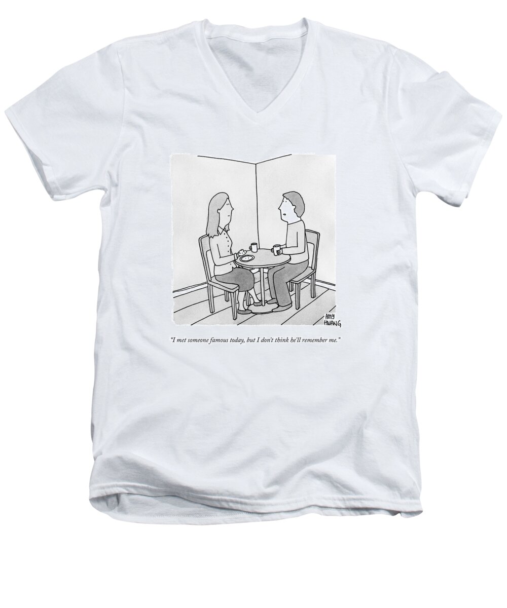 Celebrity Men's V-Neck T-Shirt featuring the drawing A Man Talks To His Wife Over Tea by Amy Hwang