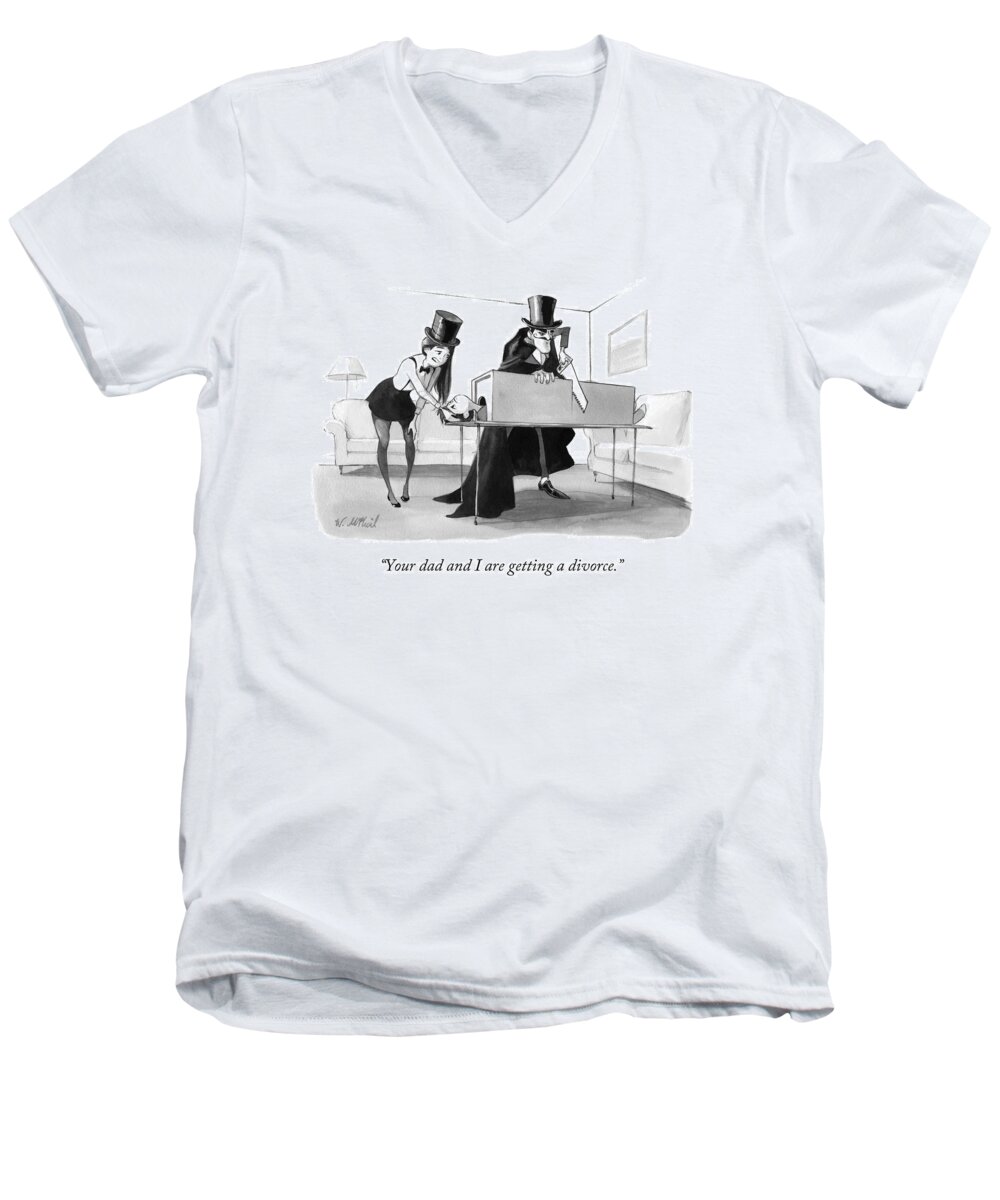 Magic Men's V-Neck T-Shirt featuring the drawing A Mother In A Magician's Assistant Costume by Will McPhail