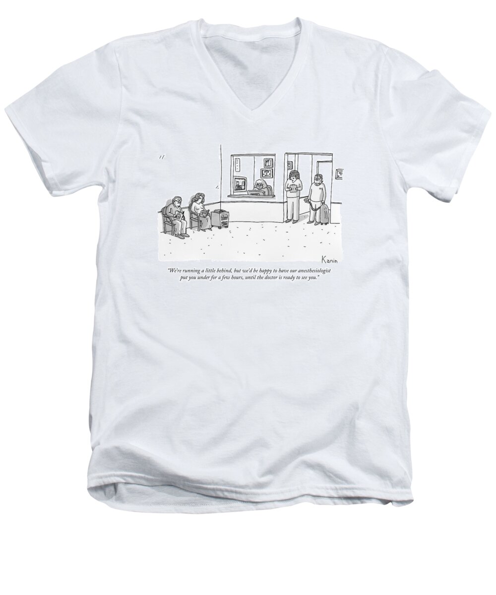 Doctor's Office Men's V-Neck T-Shirt featuring the drawing A Nurse And An Anesthesiologist With A Gas Tank by Zachary Kanin