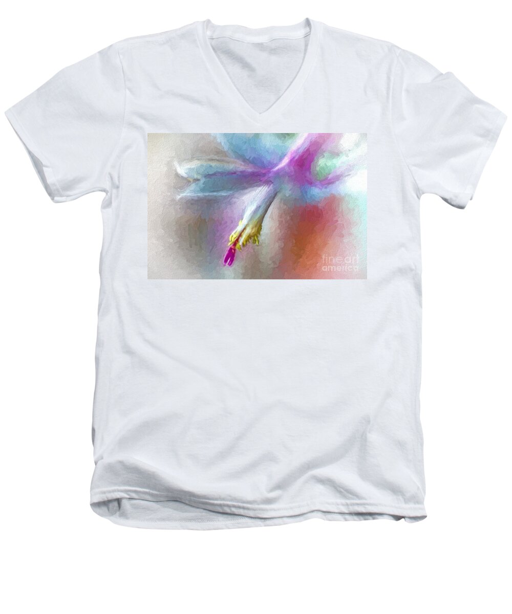 Canvas Prints Men's V-Neck T-Shirt featuring the photograph A Painted Christmas Cactus by Dave Bosse
