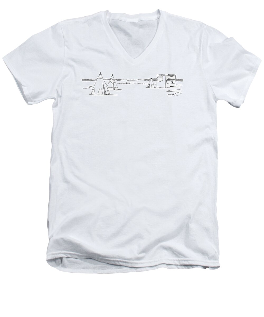 Captionless Men's V-Neck T-Shirt featuring the drawing Teepees And Pencil Sharpener by Charlie Hankin