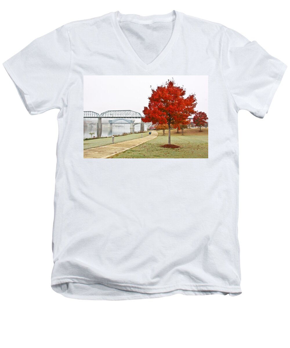 Cory Men's V-Neck T-Shirt featuring the photograph A Soft Autumn Day by Tom and Pat Cory