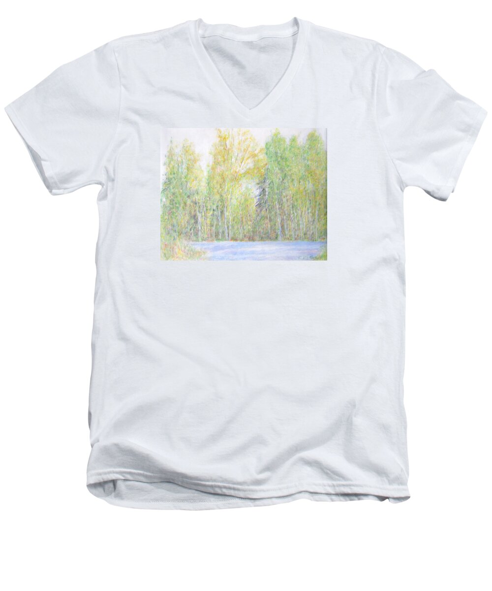 Impressionism Men's V-Neck T-Shirt featuring the painting A Sunny Day by Glenda Crigger