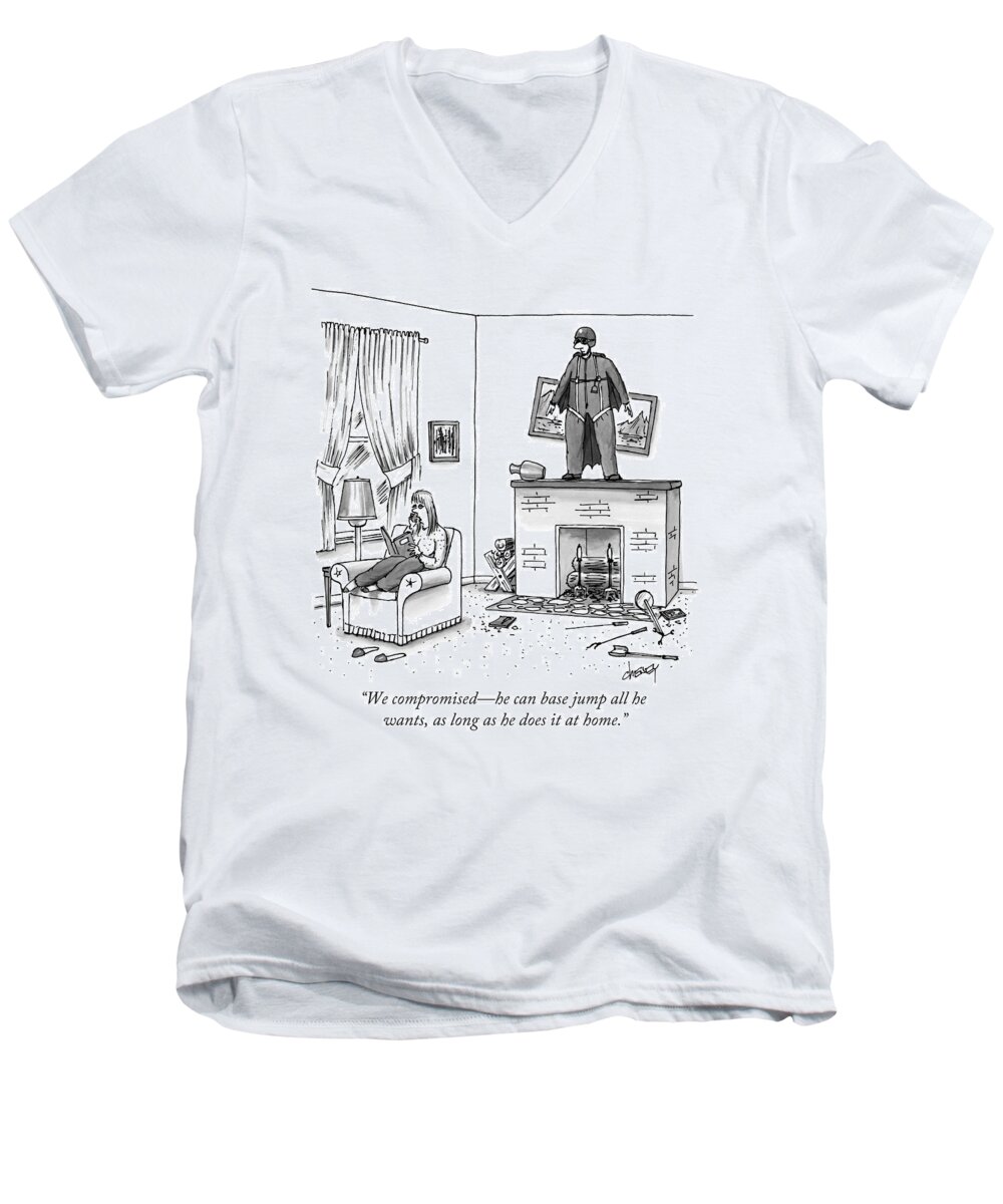 Daredevil Men's V-Neck T-Shirt featuring the drawing A Woman Talking On The Phone While A Man by Tom Cheney