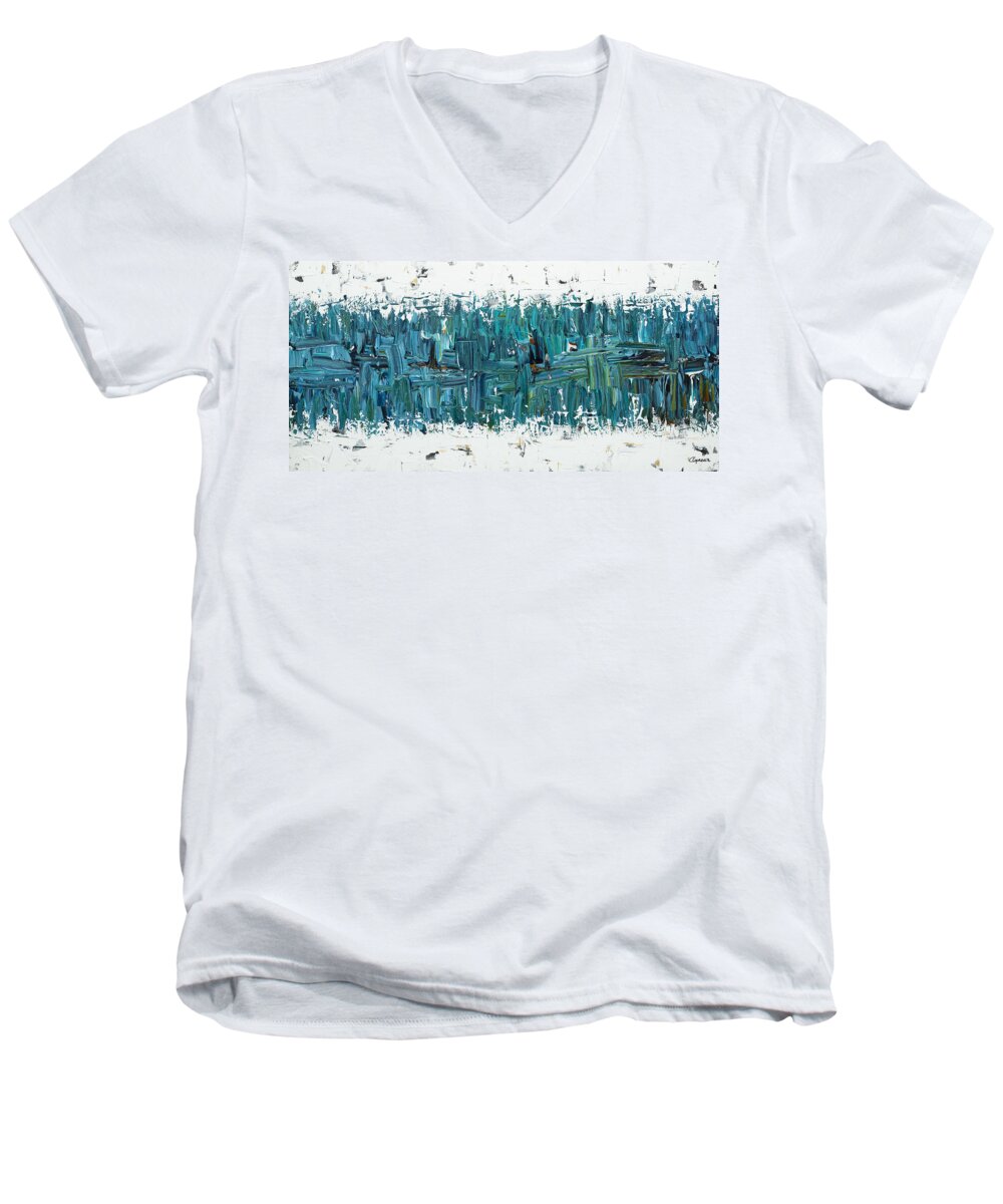 Blue Men's V-Neck T-Shirt featuring the painting All In by Carmen Guedez