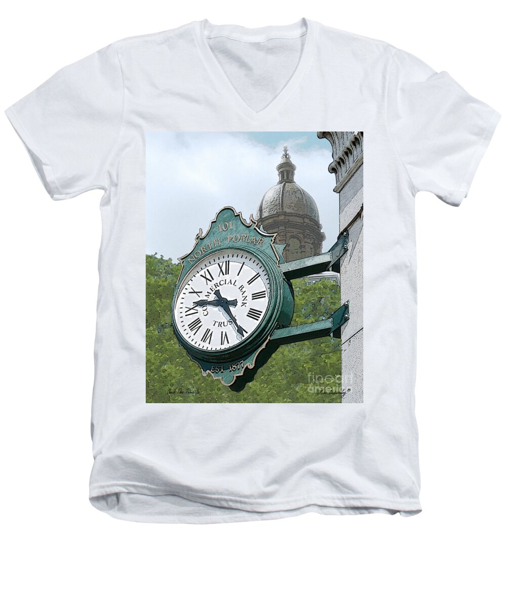 Clock Men's V-Neck T-Shirt featuring the photograph And The Time Is by Lee Owenby