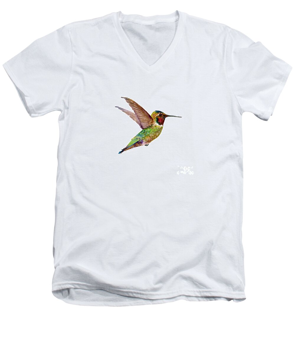 Bird Men's V-Neck T-Shirt featuring the painting Anna Hummingbird by Amy Kirkpatrick