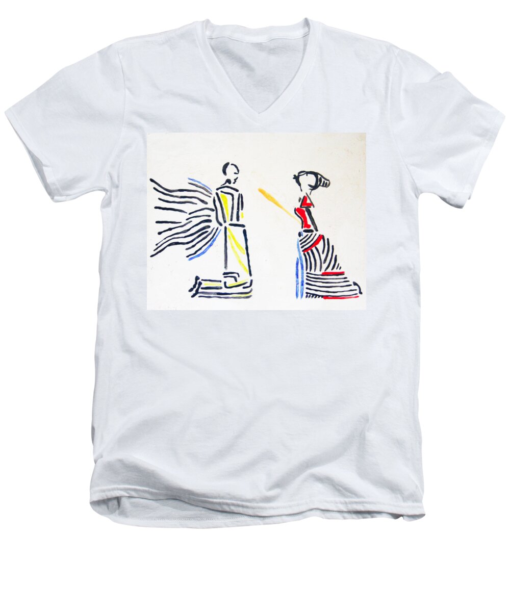 Jesus Men's V-Neck T-Shirt featuring the painting Annunciation by Gloria Ssali