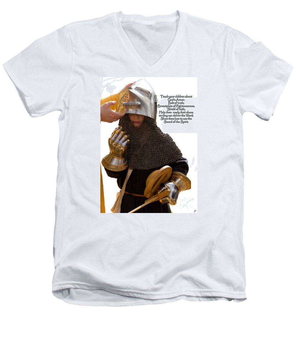 Sandra Clark Men's V-Neck T-Shirt featuring the photograph Armor of God by Sandra Clark