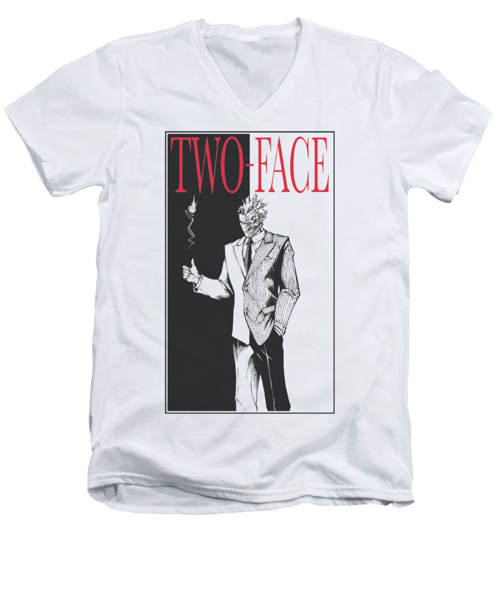  Men's V-Neck T-Shirt featuring the digital art Batman - Two Face by Brand A