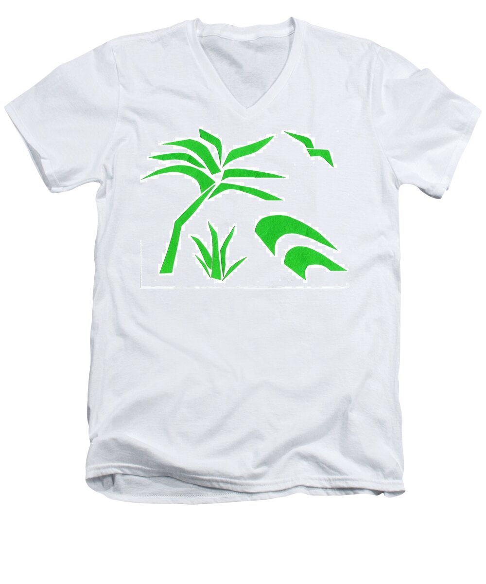 Beach Men's V-Neck T-Shirt featuring the mixed media Beach by Delin Colon