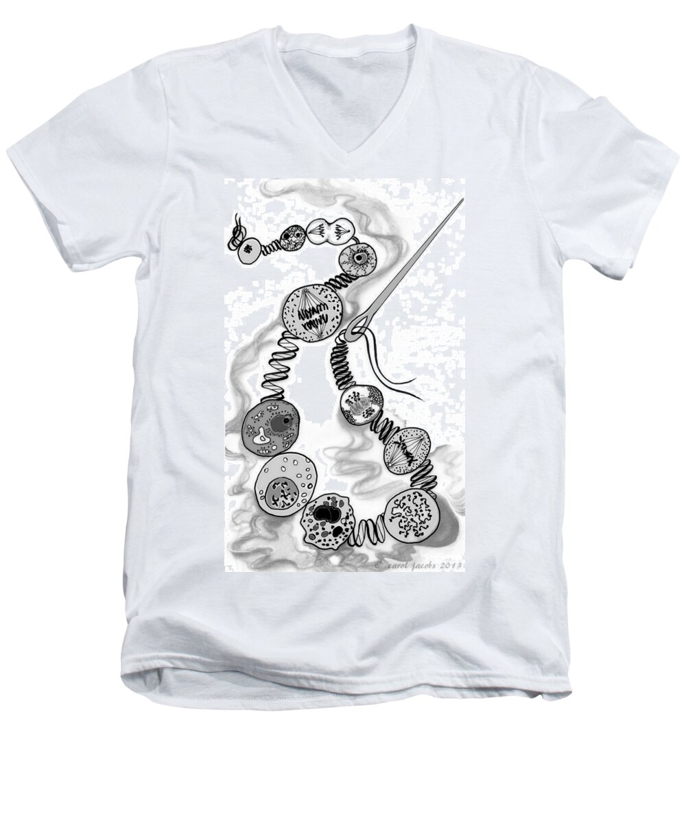 Biology Men's V-Neck T-Shirt featuring the digital art Beads of Life by Carol Jacobs