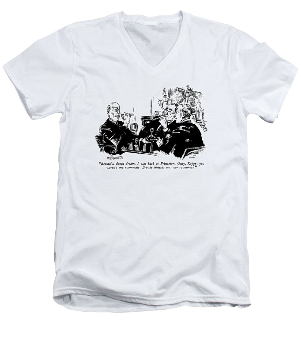 

 Three Men Talking--they All Sit Around A Table Smoking Cigars And Drinking Brandy. 
Men Men's V-Neck T-Shirt featuring the drawing Beautiful Damn Dream. I Was Back At Princeton by William Hamilton