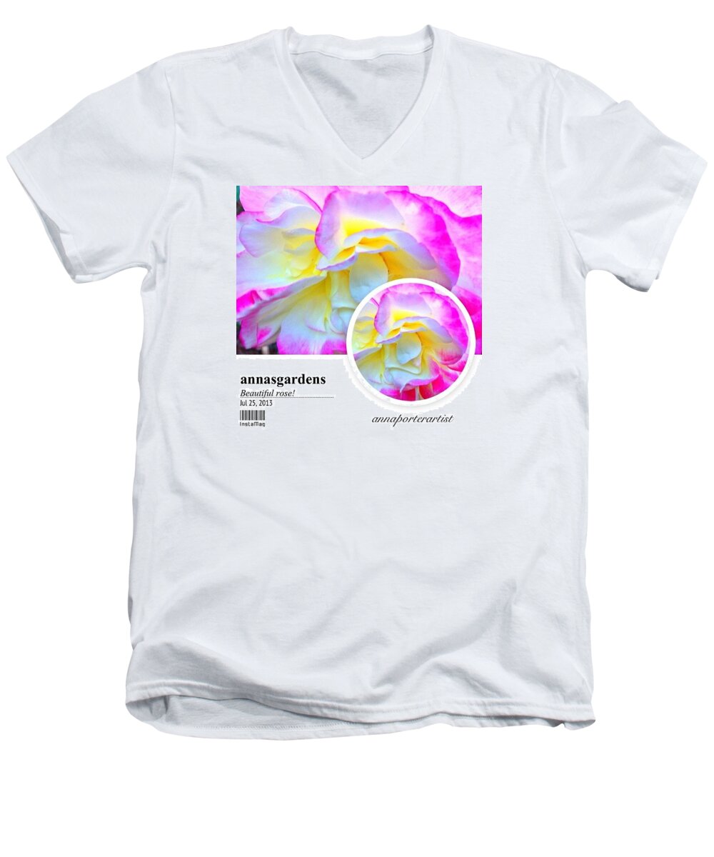 Beautiful Pink And Yellow Rose Men's V-Neck T-Shirt featuring the photograph Beautiful Pink and Yellow Rose by Anna Porter
