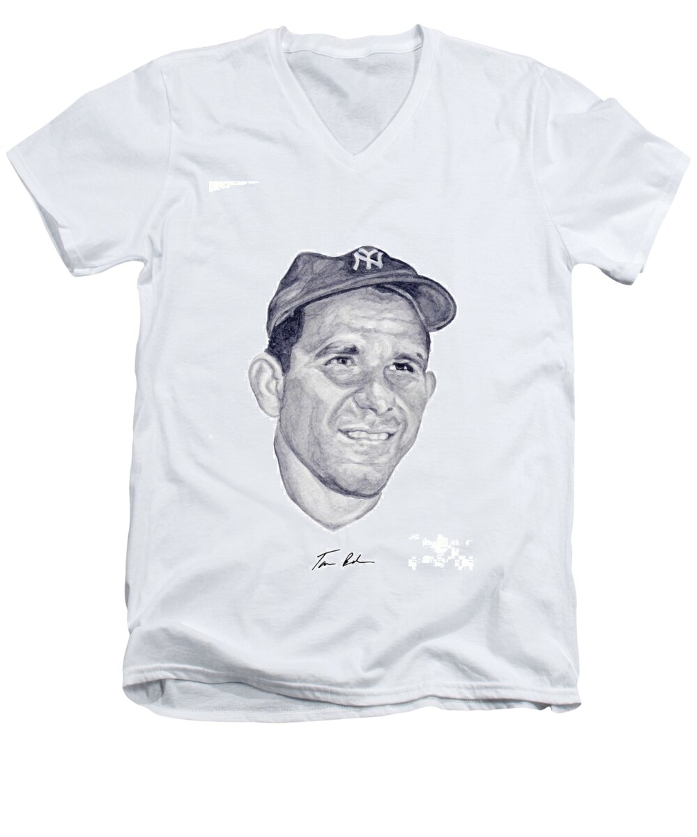 Yogi Berra Men's V-Neck T-Shirt featuring the painting Berra by Tamir Barkan