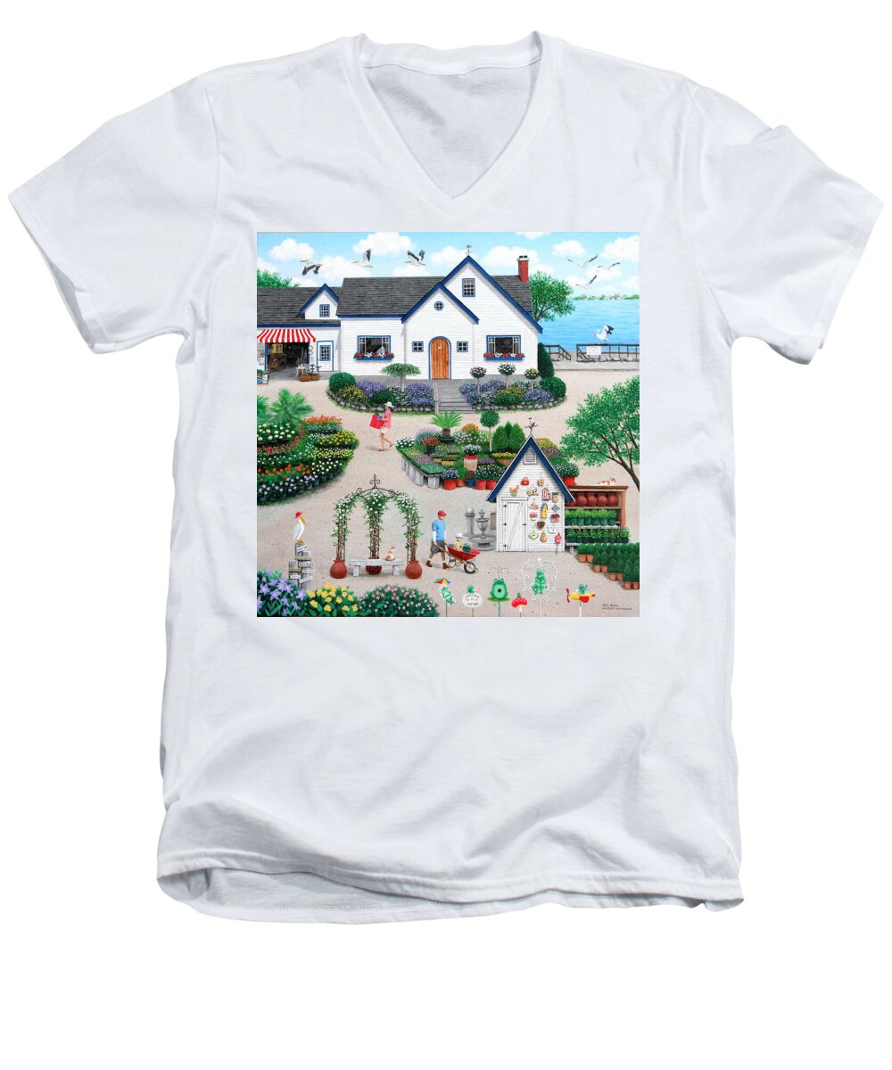 Landscape Men's V-Neck T-Shirt featuring the painting Best Buds by Wilfrido Limvalencia