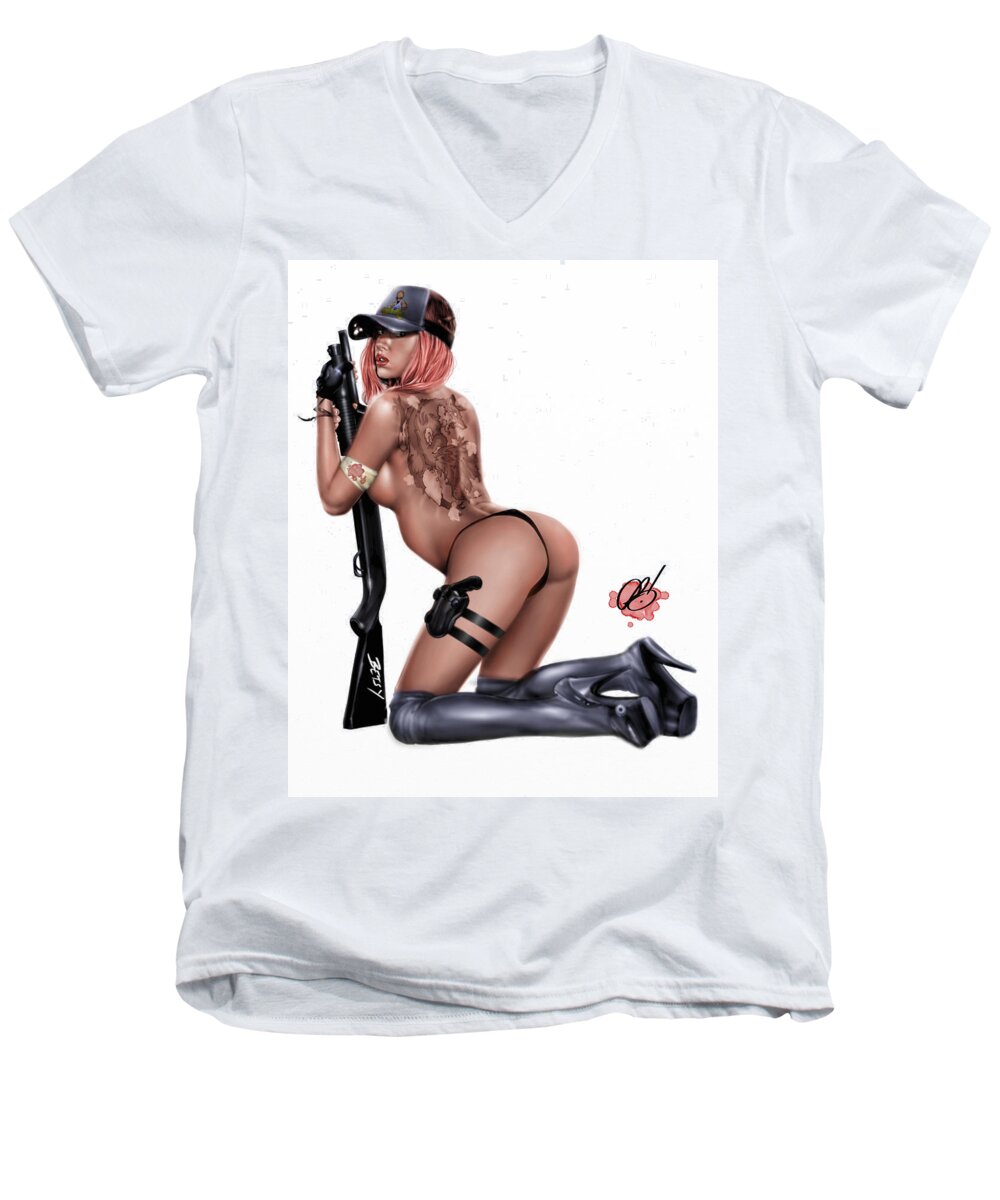 Rifle Men's V-Neck T-Shirt featuring the painting Betsy by Pete Tapang
