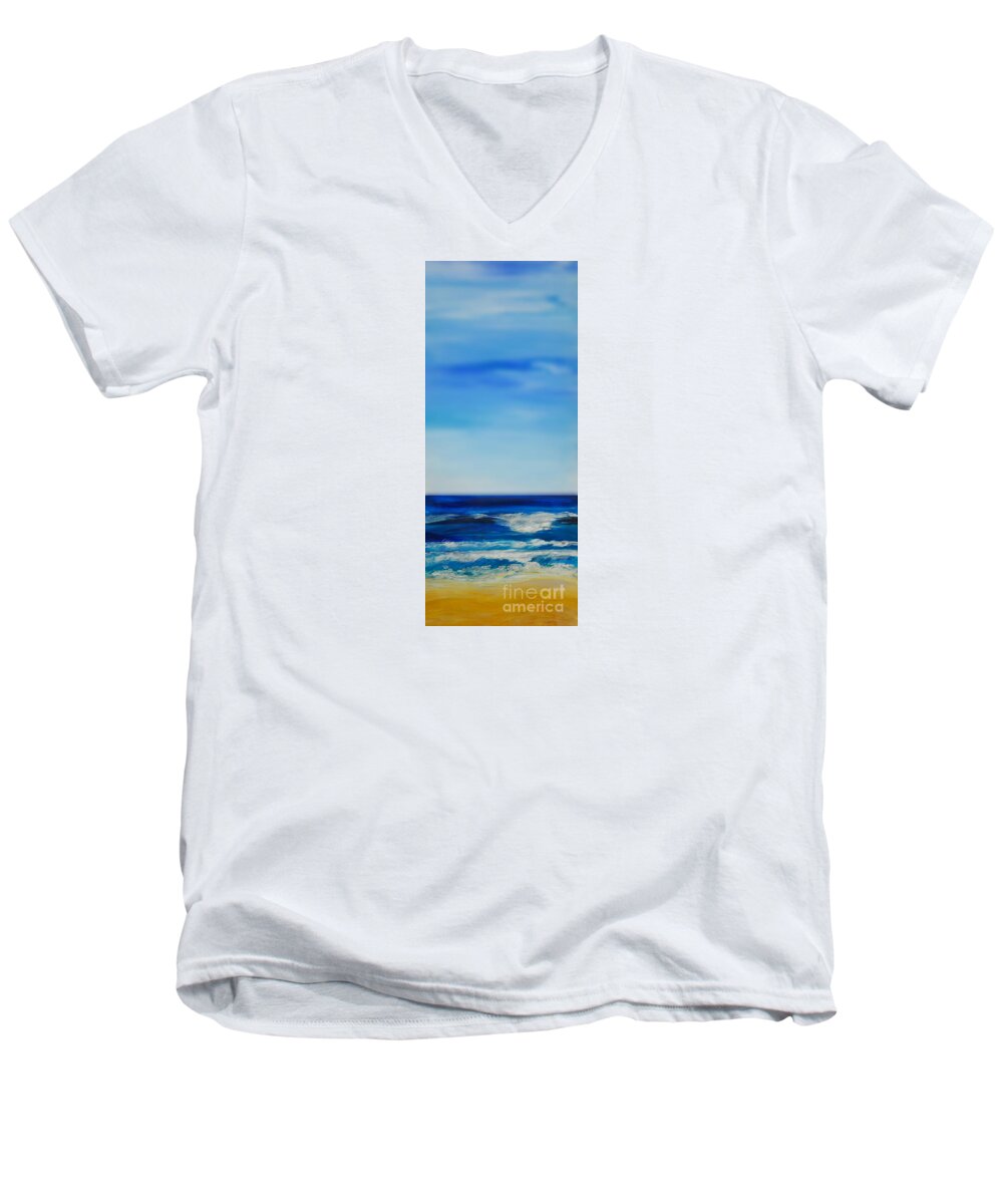Ocean Men's V-Neck T-Shirt featuring the painting bigSky Beach by Shelley Myers