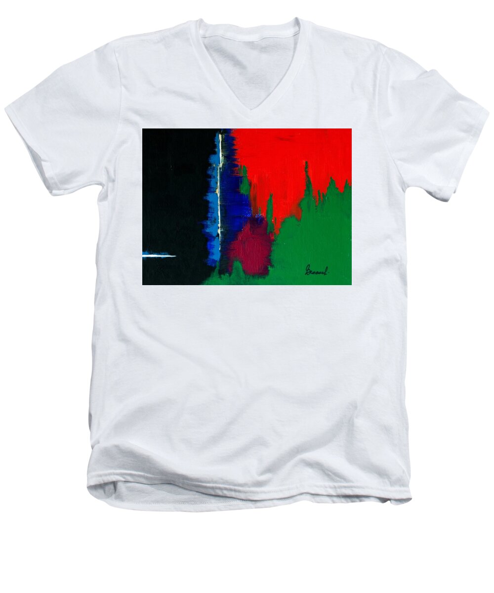 Abstract Men's V-Neck T-Shirt featuring the painting Black Forest #4 by Thomas Gronowski