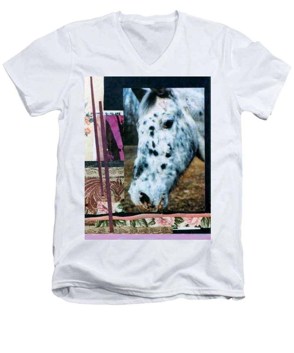 Horse Men's V-Neck T-Shirt featuring the mixed media Blotter by Mary Ann Leitch