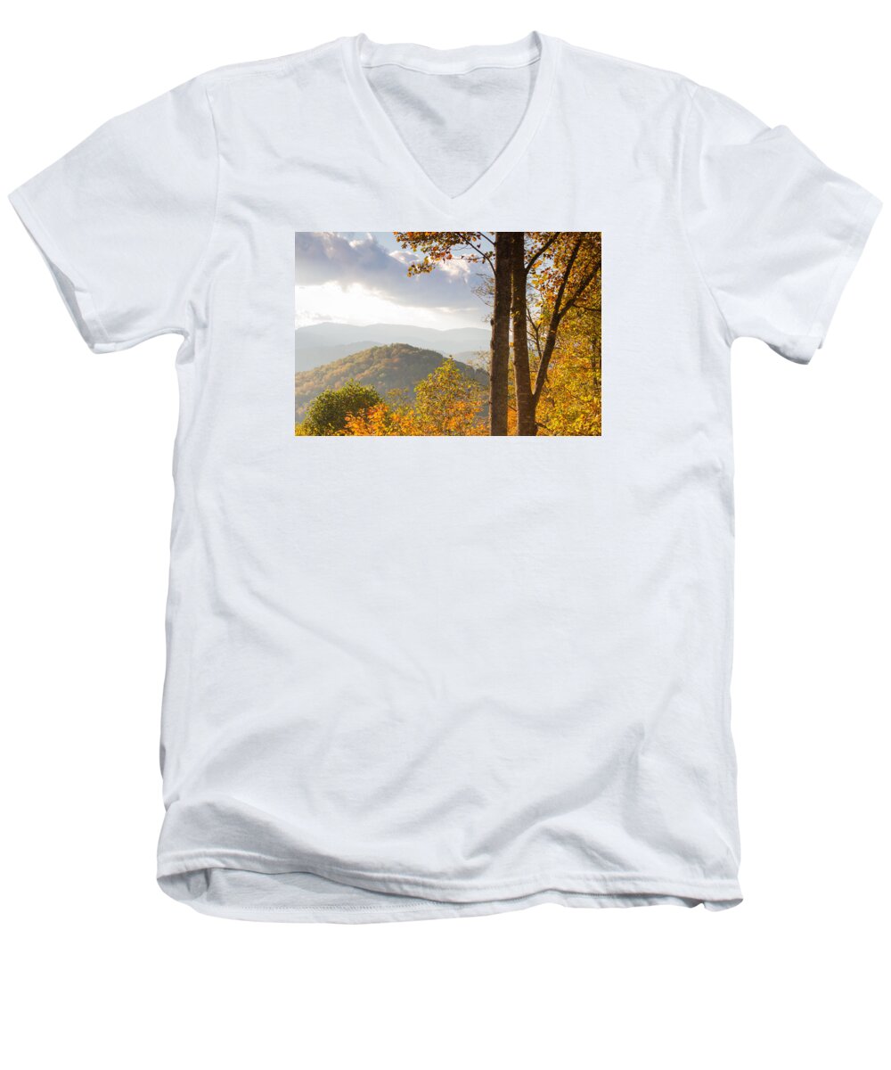 Autumn Men's V-Neck T-Shirt featuring the photograph Blue Ridge Autumn Trees by Paul Rebmann