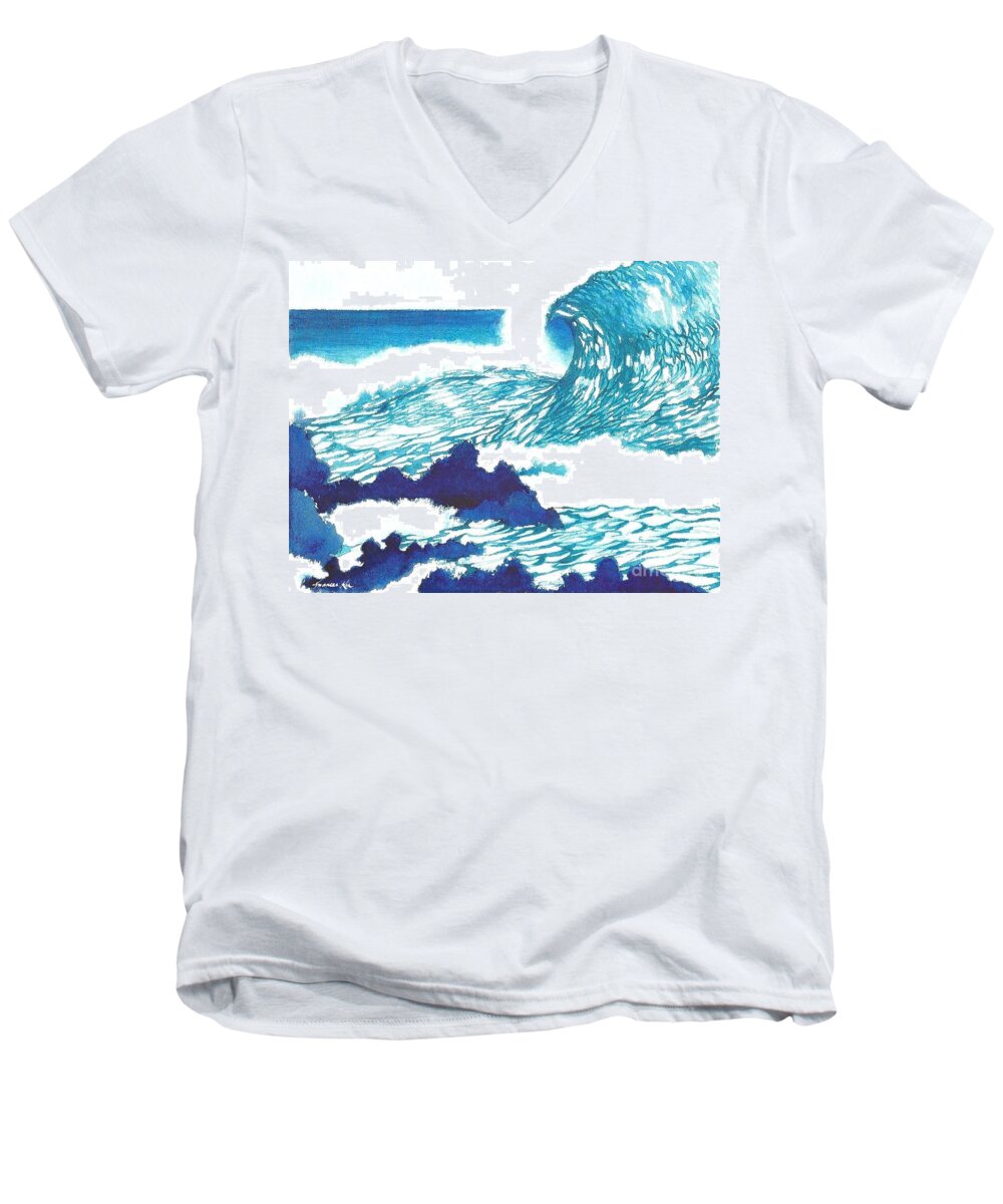 Ocean Men's V-Neck T-Shirt featuring the painting Blue Roar by Frances Ku