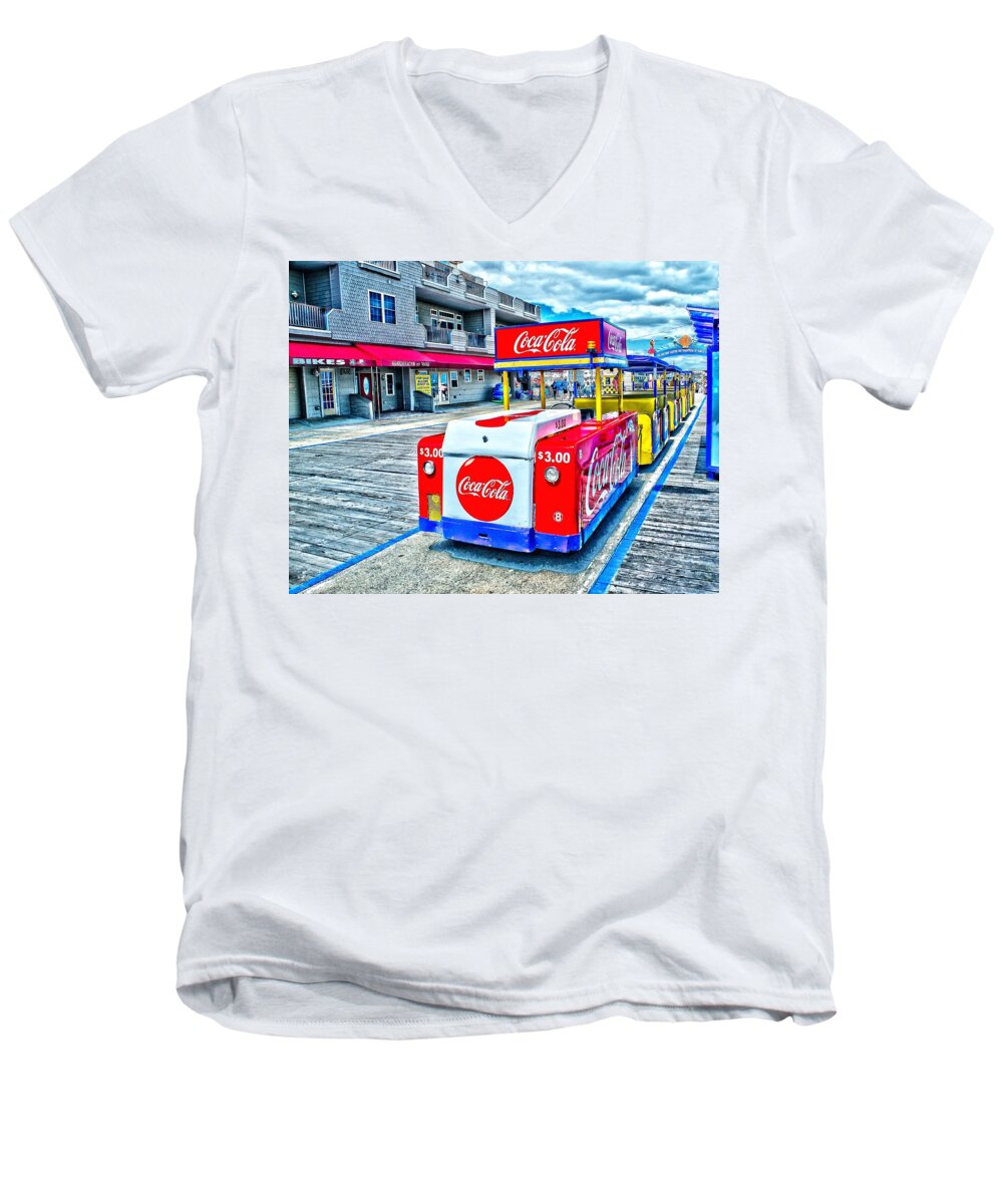 Tram Men's V-Neck T-Shirt featuring the photograph Boardwalk Tram by Nick Zelinsky Jr