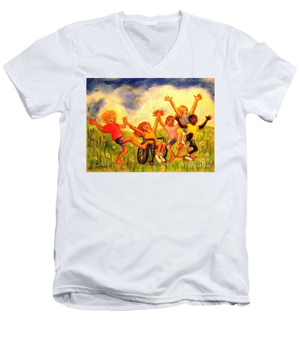 Children Men's V-Neck T-Shirt featuring the drawing Born to Be Free by Hazel Holland