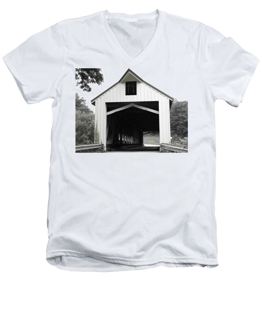 Covered Bridge Men's V-Neck T-Shirt featuring the photograph Bridge Over Troubled Waters by Michael Krek
