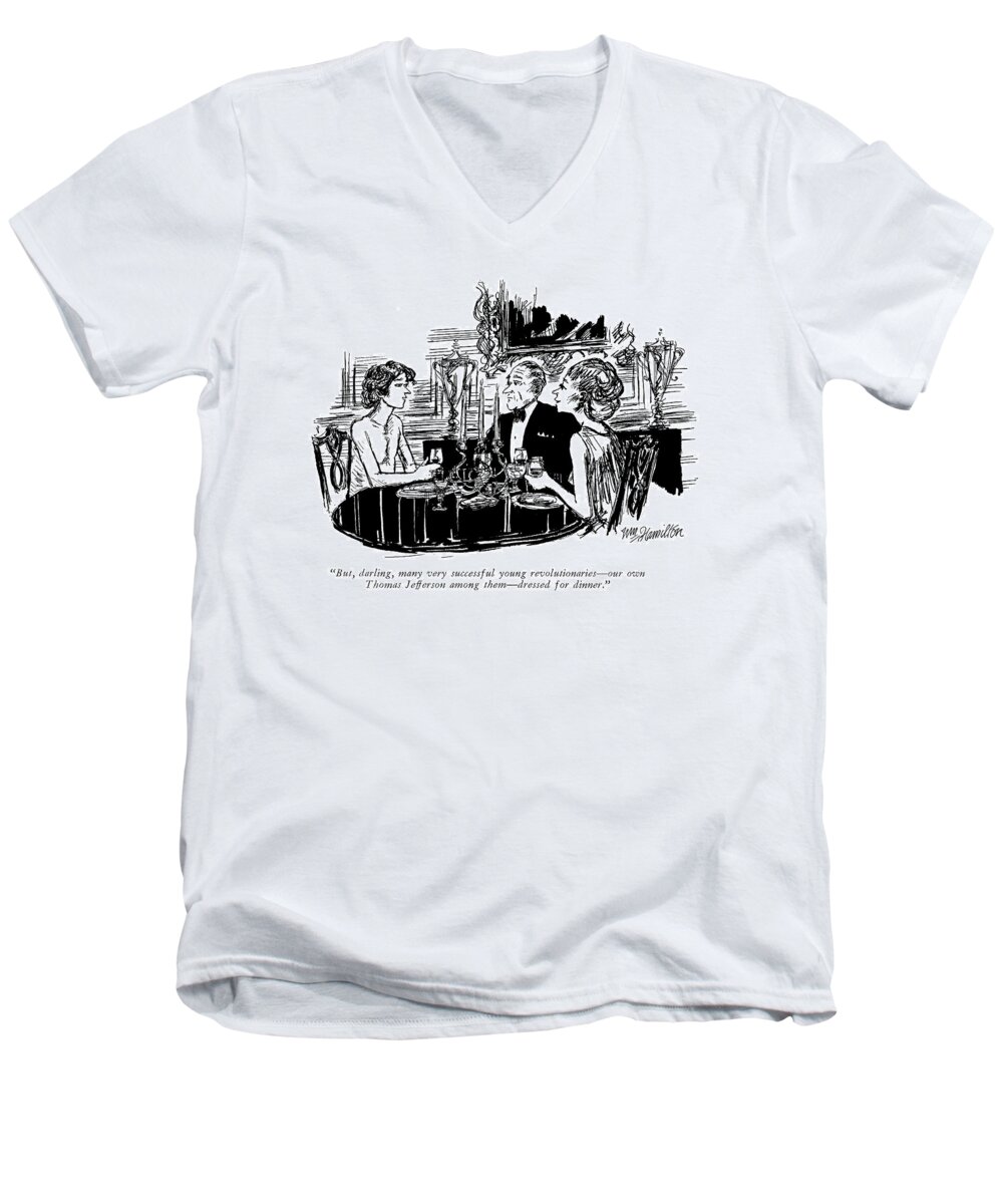 
 (mother To Barechested Son At The Dinner Table.) American History Men's V-Neck T-Shirt featuring the drawing But, Darling, Many Very Successful Young by William Hamilton
