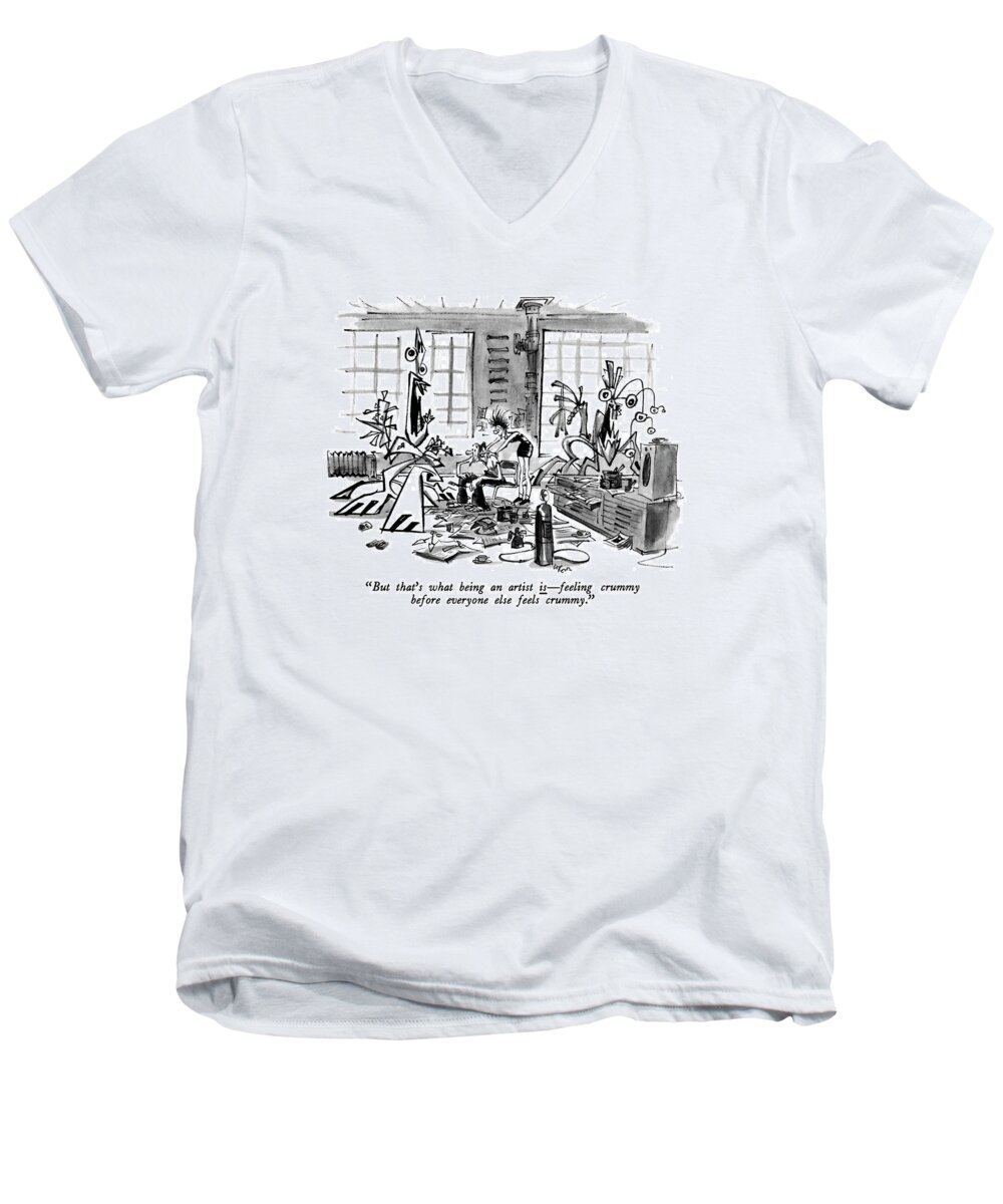 Art Men's V-Neck T-Shirt featuring the drawing But That's What Being An Artist Is - Feeling by Lee Lorenz
