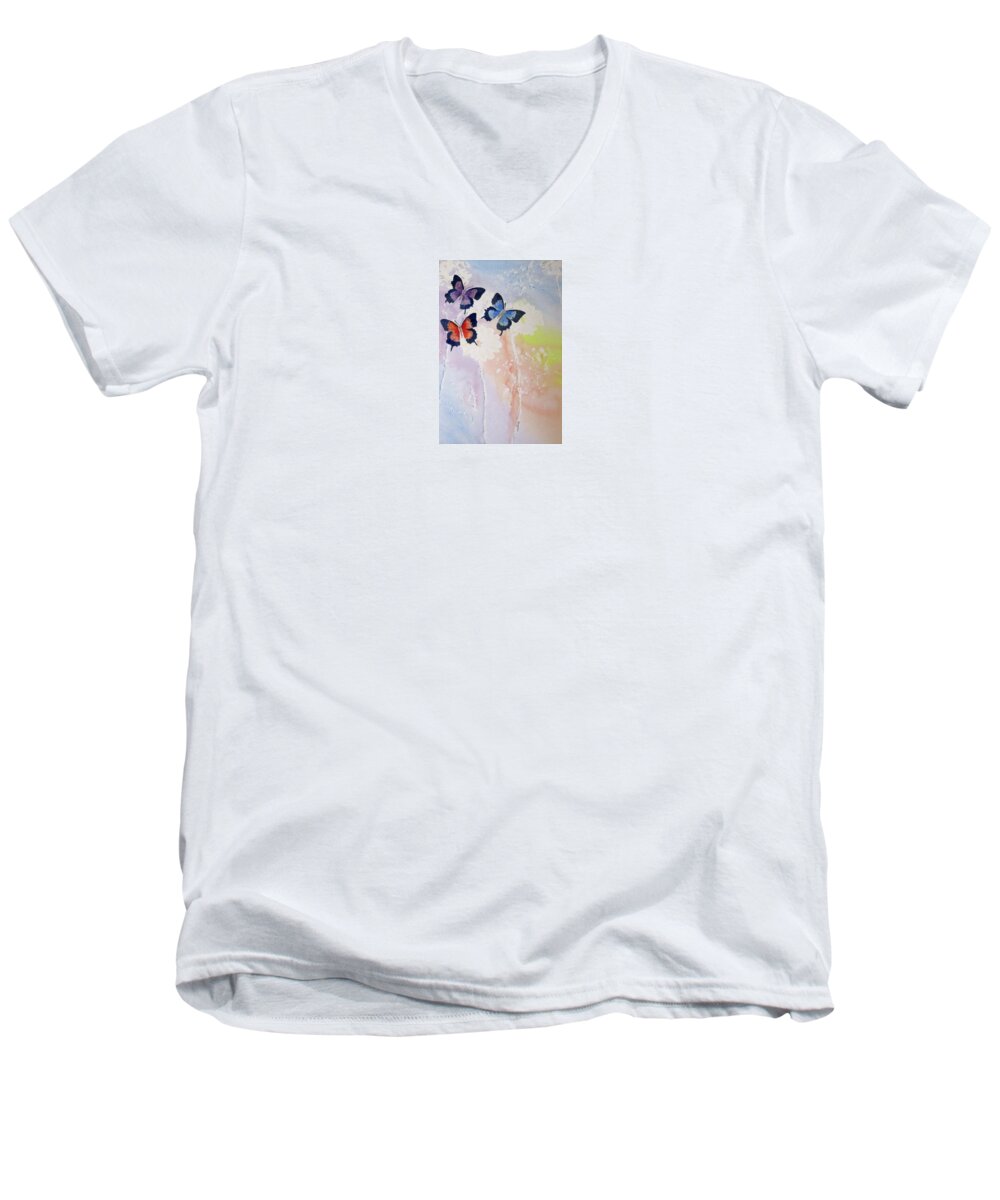 Butterfly's Men's V-Neck T-Shirt featuring the painting Butterfly dream by Elvira Ingram