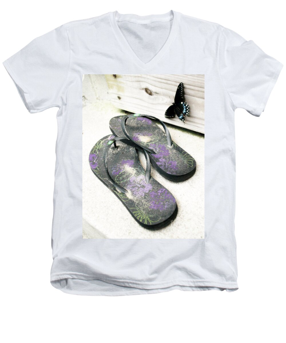 Butterfly Men's V-Neck T-Shirt featuring the photograph Butterfly Summer by Angela DeFrias