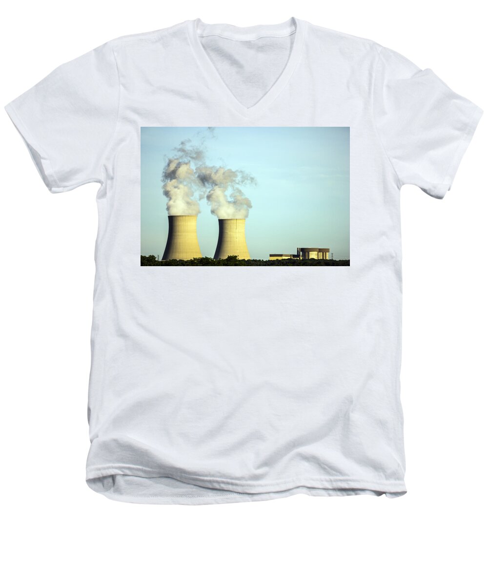 Byron Nuclear Plant Men's V-Neck T-Shirt featuring the photograph Byron Nuclear Plant by Josh Bryant