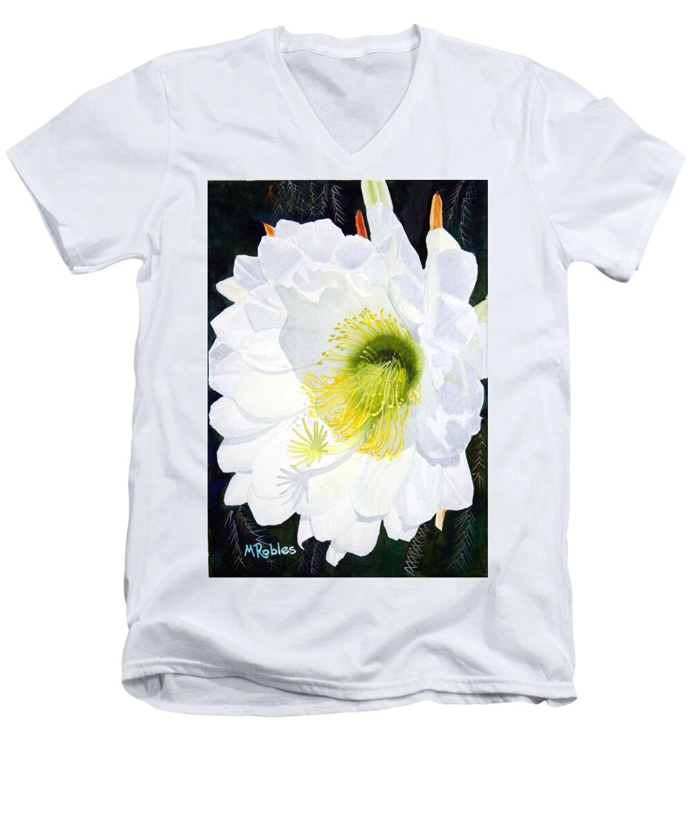 Flower Men's V-Neck T-Shirt featuring the painting Cactus Flower II by Mike Robles