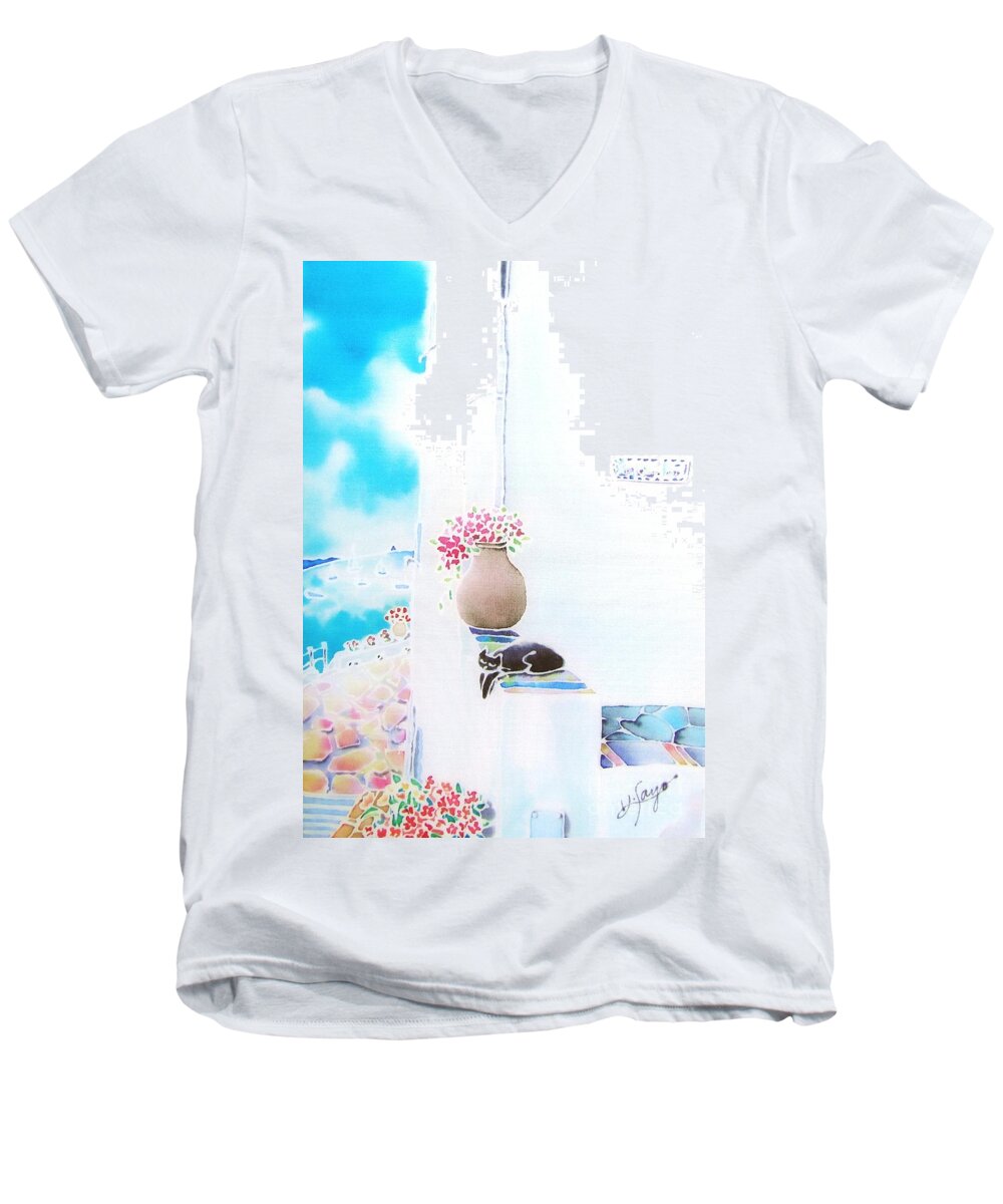 White Men's V-Neck T-Shirt featuring the painting Casa blanca by Hisayo OHTA