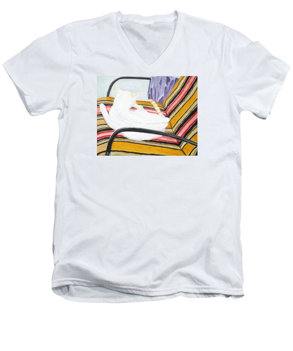 Cat Men's V-Neck T-Shirt featuring the painting Cat Painting by Michael Dillon