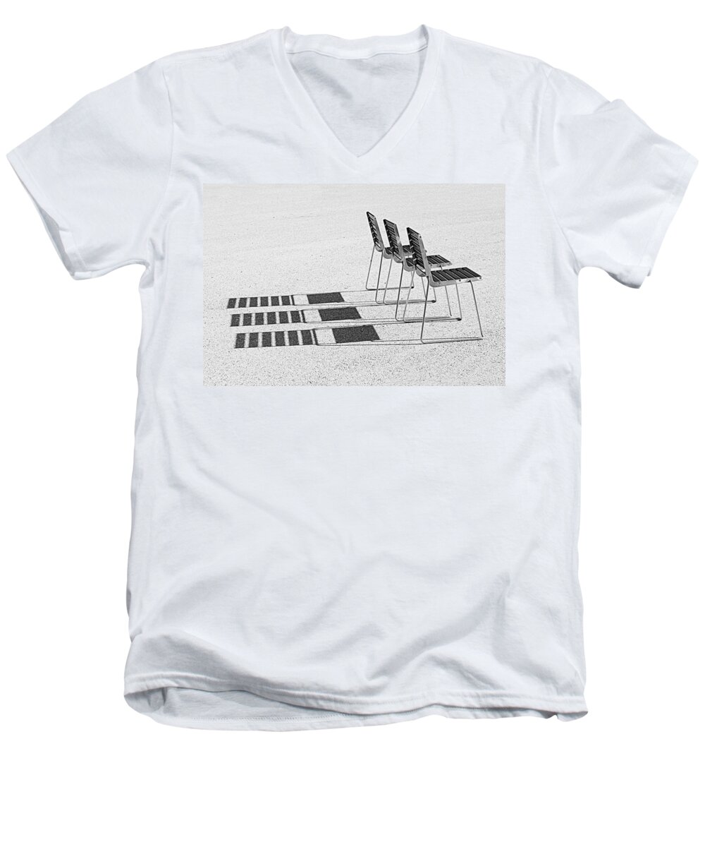 Furniture Men's V-Neck T-Shirt featuring the photograph Chairs in the Sun by Chevy Fleet