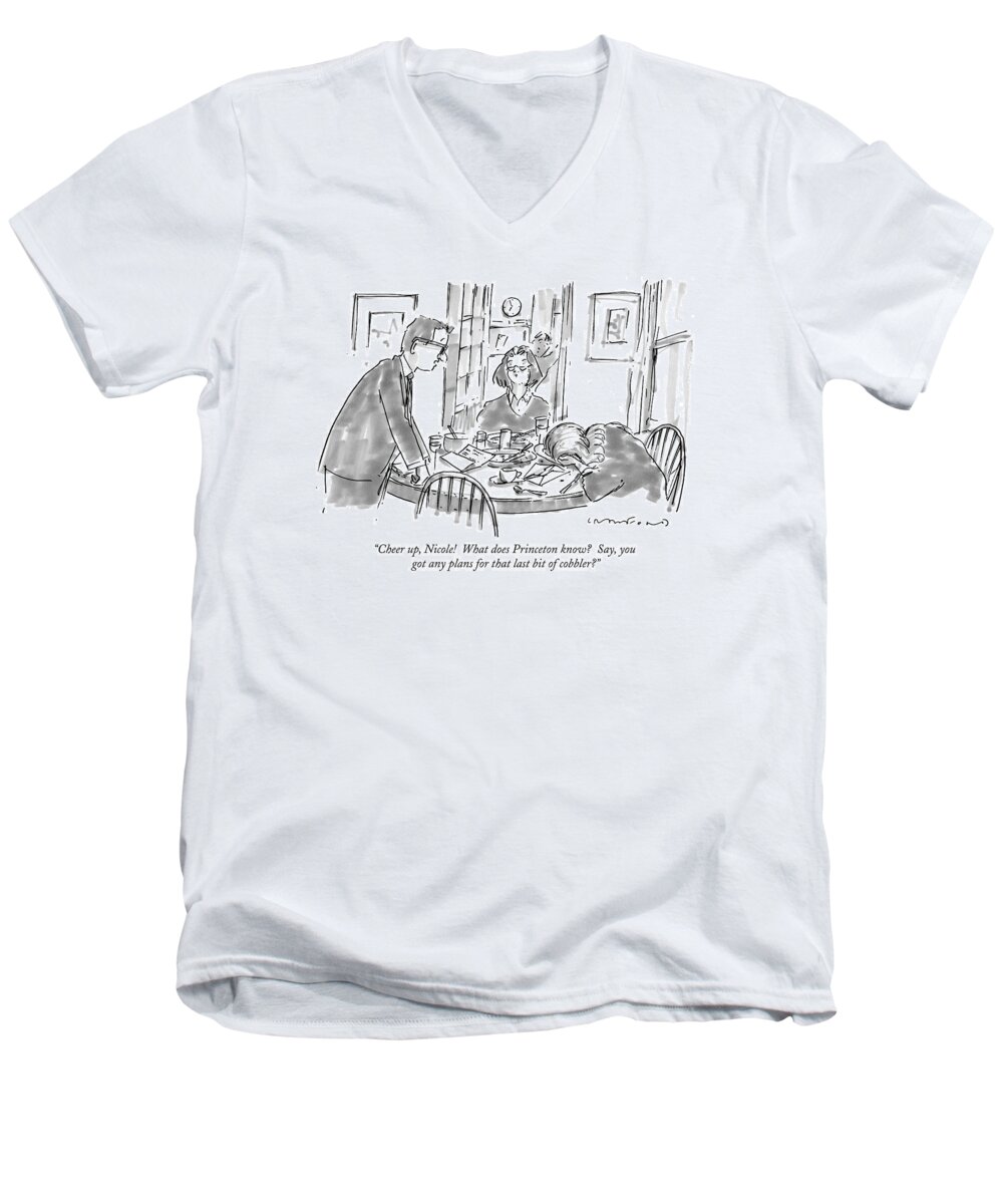 Princeton University Men's V-Neck T-Shirt featuring the drawing Cheer Up, Nicole! What Does Princeton Know? by Michael Crawford