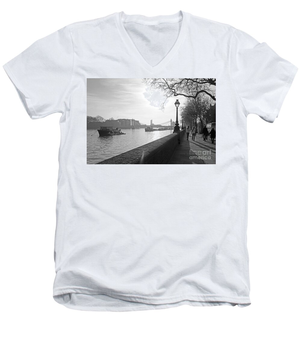 Chelsea Men's V-Neck T-Shirt featuring the photograph Chelsea Embankment London UK 3 by Julia Gavin