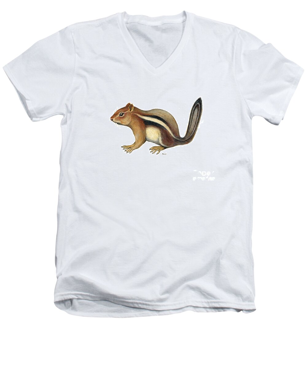 Chipmunk Men's V-Neck T-Shirt featuring the painting Chipmunk by Art MacKay