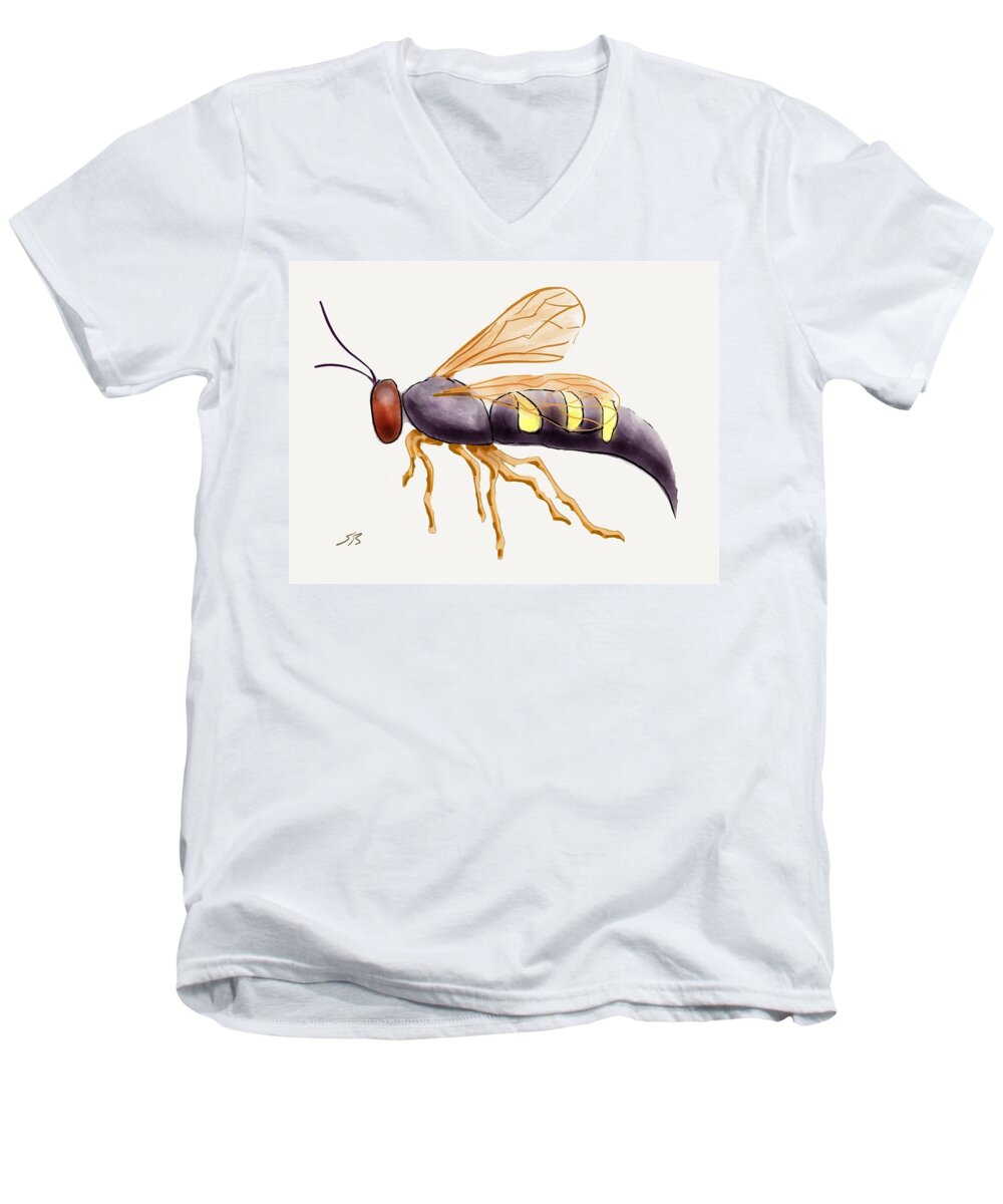 Wasp.insect Men's V-Neck T-Shirt featuring the digital art Cicada Killer Wasp by Stacy C Bottoms