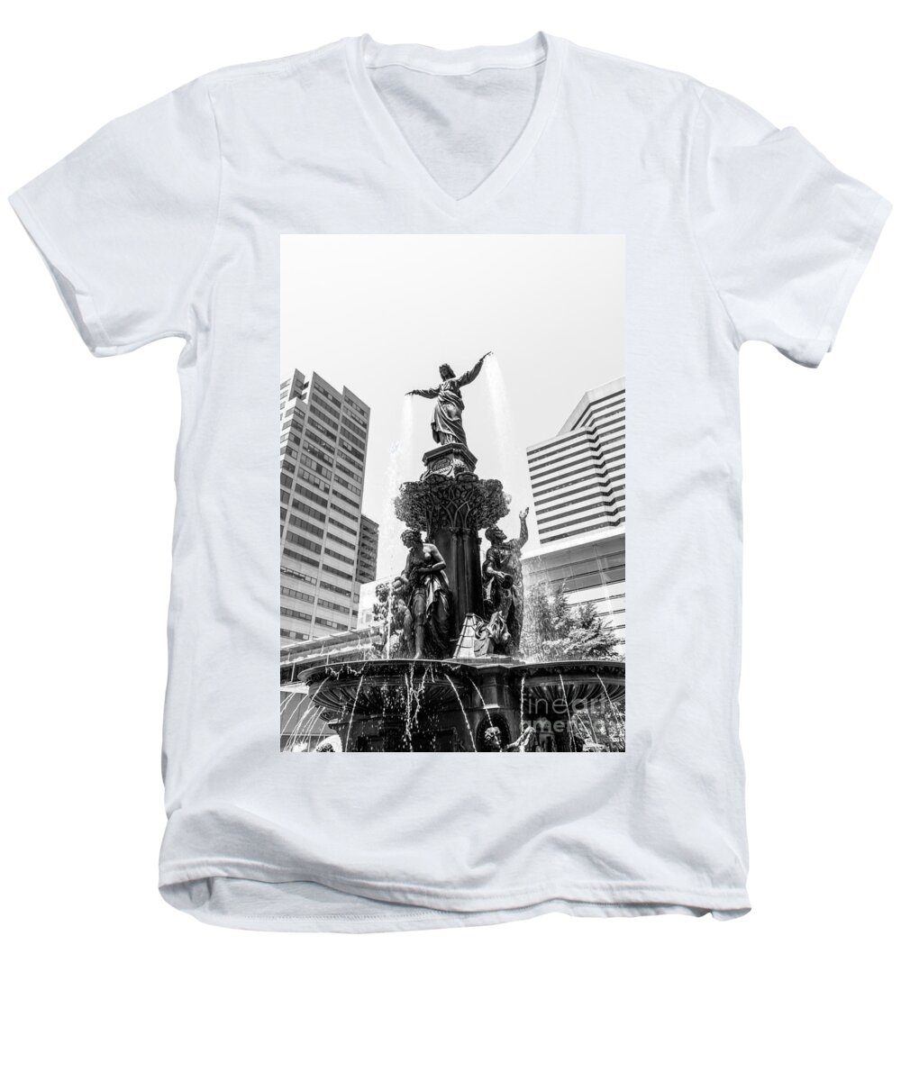 2012 Men's V-Neck T-Shirt featuring the photograph Cincinnati Fountain Black and White Picture by Paul Velgos
