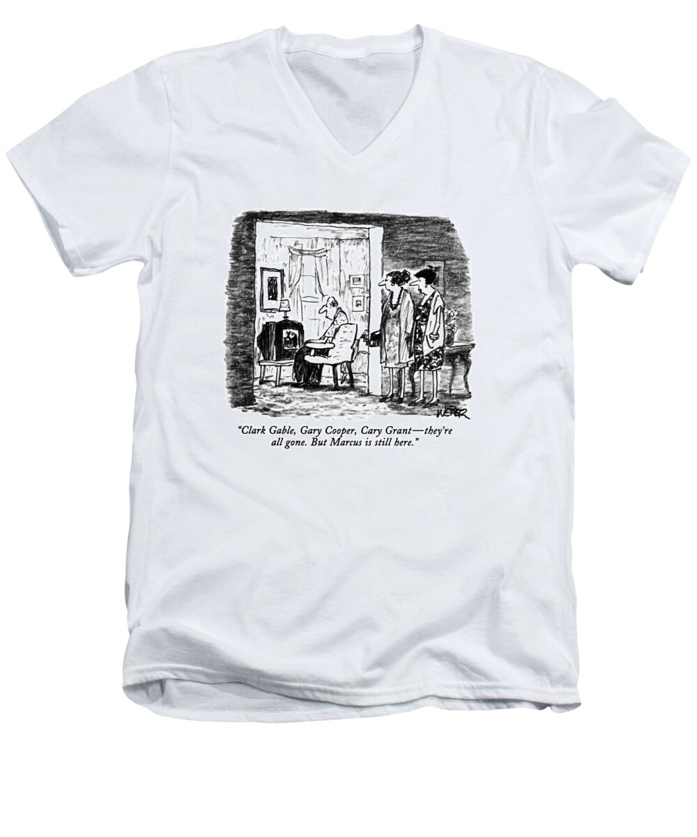 Celebrities Men's V-Neck T-Shirt featuring the drawing Clark Gable by Robert Weber