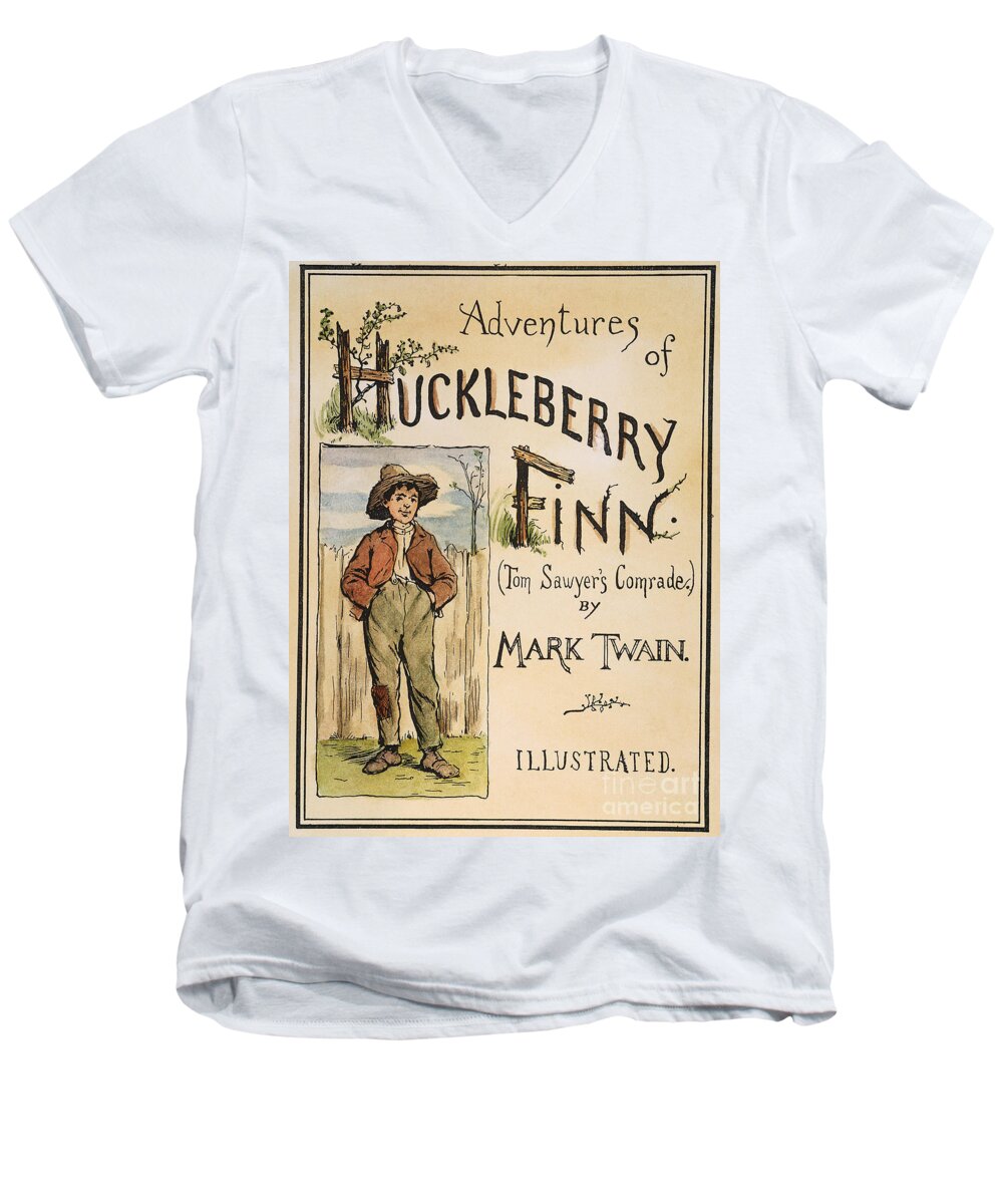 1885 Men's V-Neck T-Shirt featuring the drawing Clemens - Huckleberry Finn, 1885 by E W Kemble