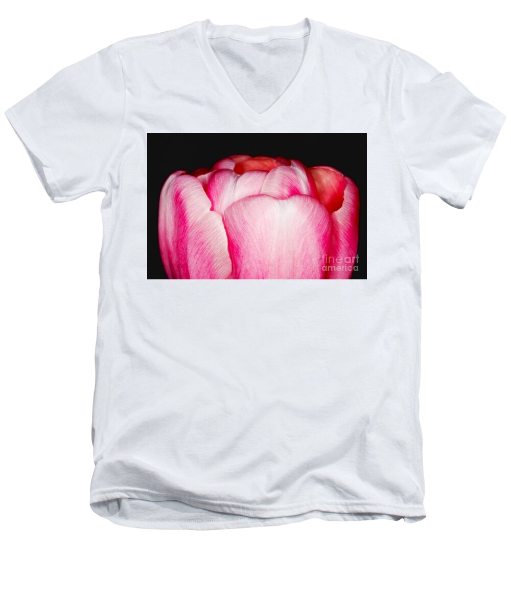 Close-up Men's V-Neck T-Shirt featuring the photograph Close-up of a pink tulip by Nick Biemans