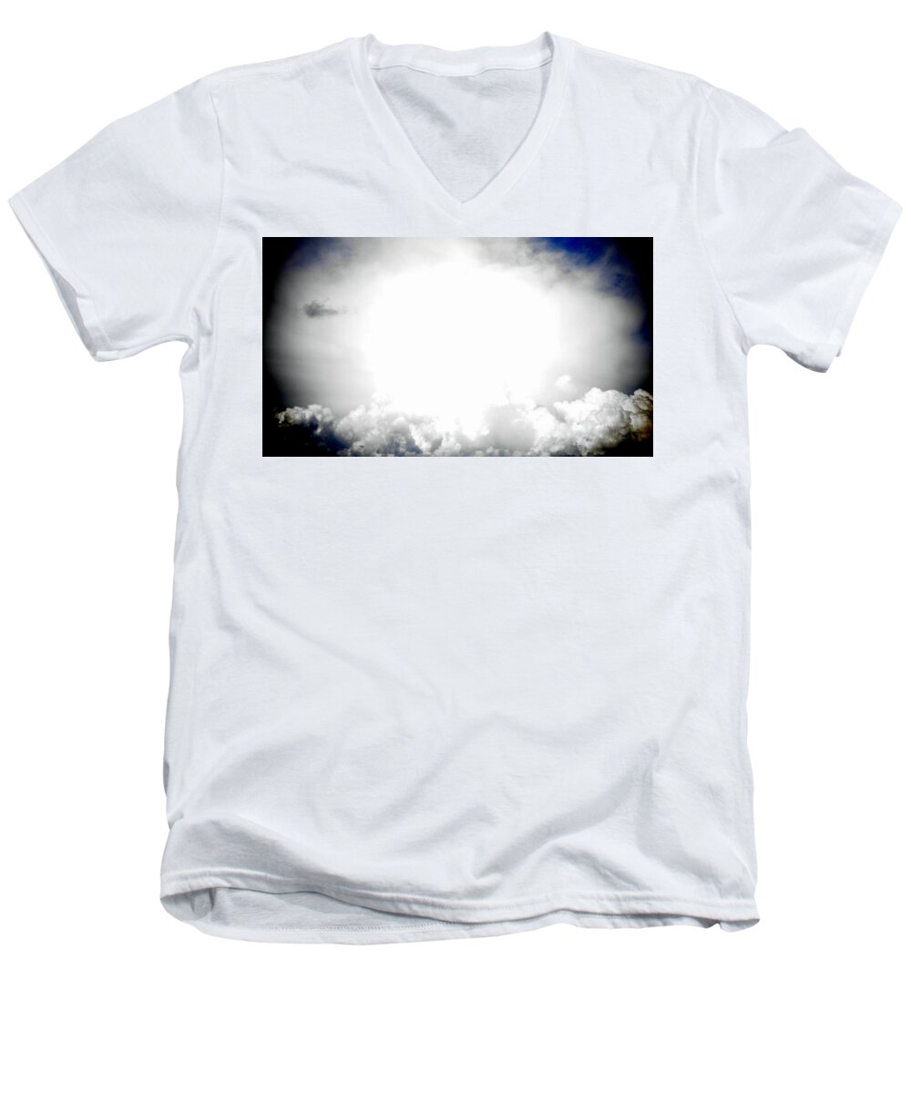 Skyscape Men's V-Neck T-Shirt featuring the photograph Cloudburst Sky Celestial Cloud Art XL resolution by Katy Hawk