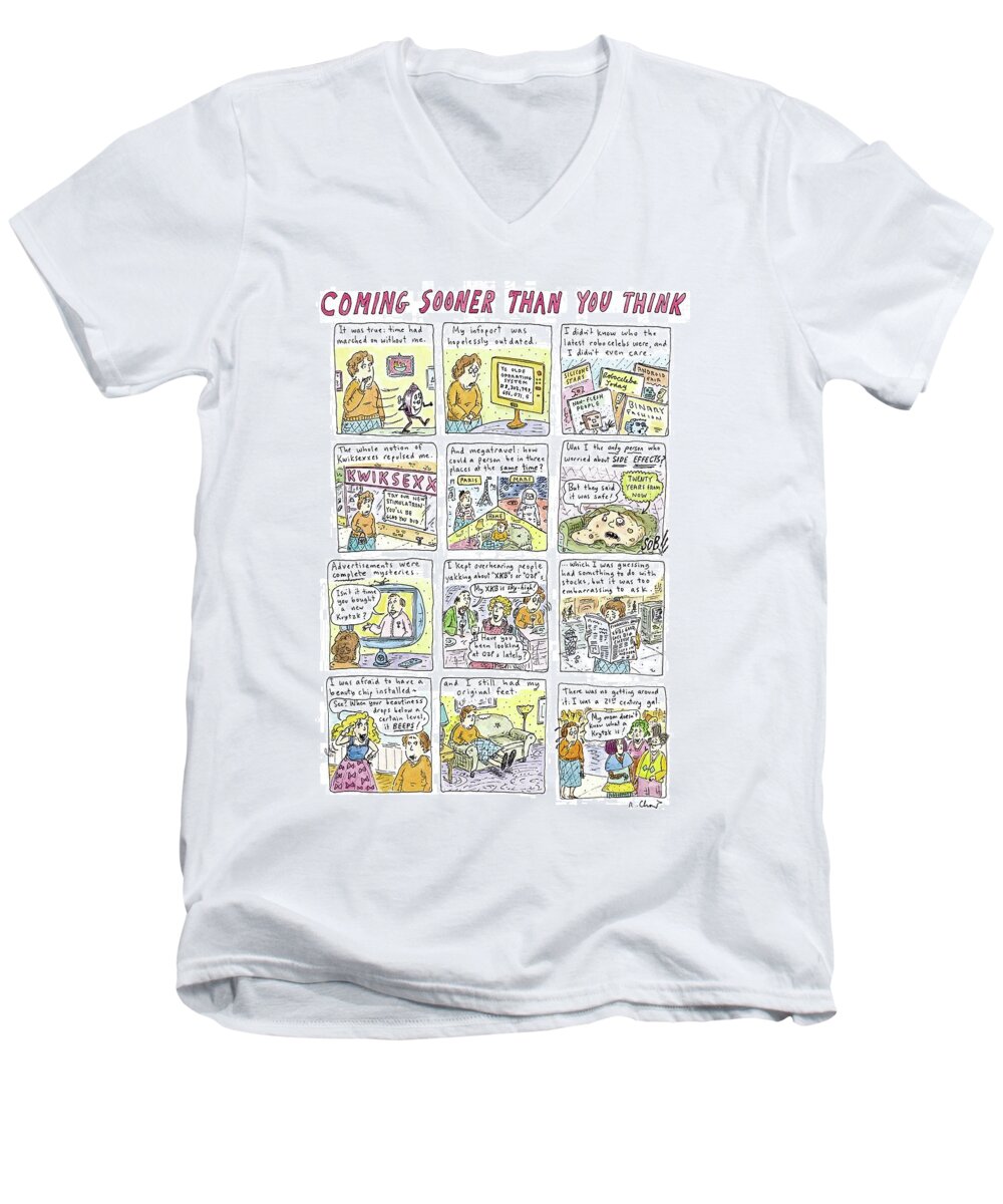 The Future Men's V-Neck T-Shirt featuring the drawing Coming Sooner Than You Think by Roz Chast