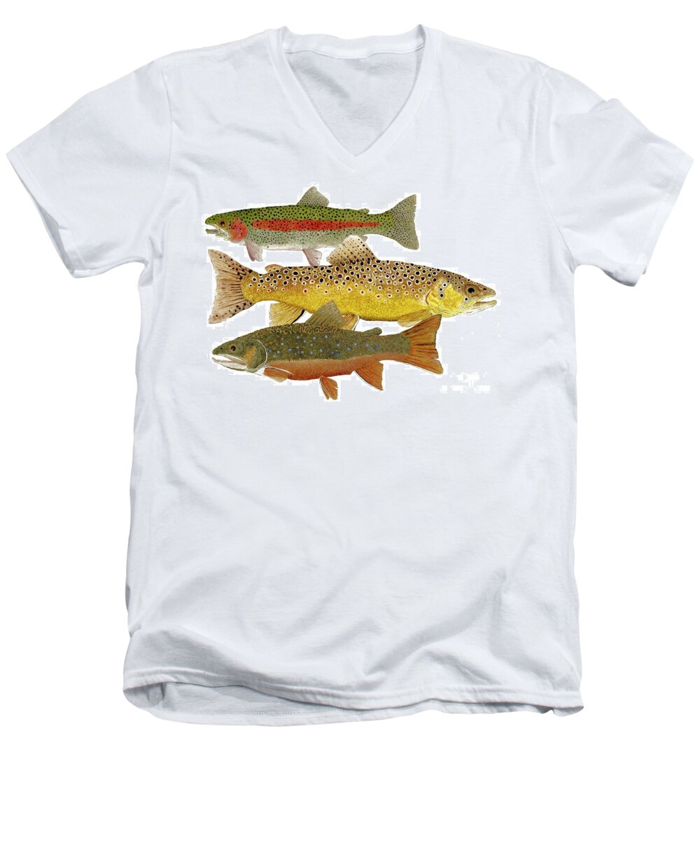 Trout Men's V-Neck T-Shirt featuring the painting Common Trout Rainbow Brown and Brook by Thom Glace